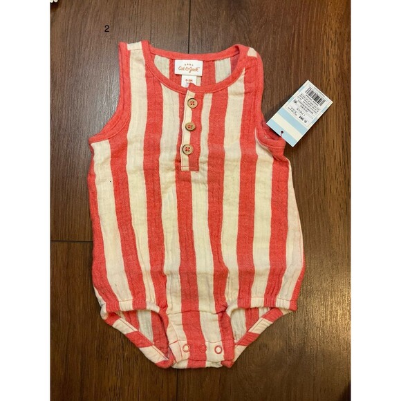 one piece red & tan sleeveless 0-3 months nwt cat & jack - Picture 1 of 4